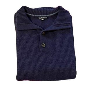 Banana Republic Navy Italian Yarn Quarter Button Collar Knit Sweater Size L